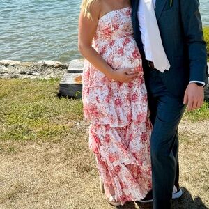 Altar'd State Strapless Floral Dress - Pink and White